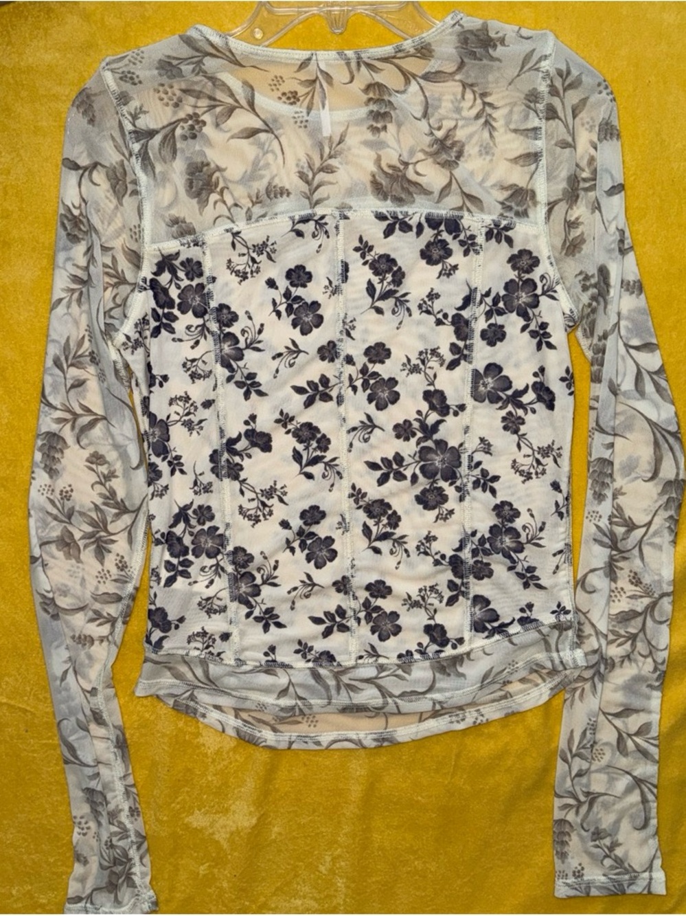 Free People Sheer Floral Long-Sleeve Top in White and Gray